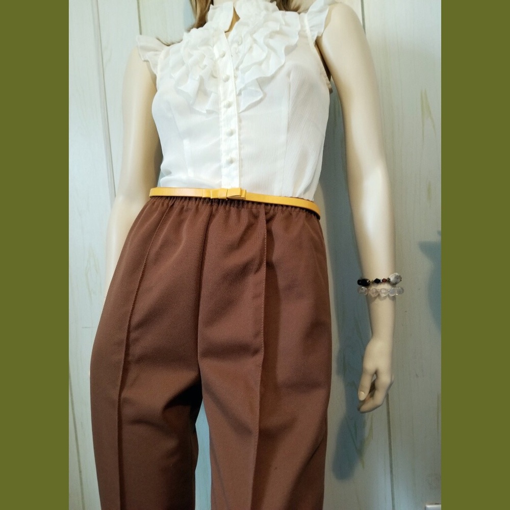 VTG 80s High Waisted Light Caramel Brown Polyester Straight Leg Pants